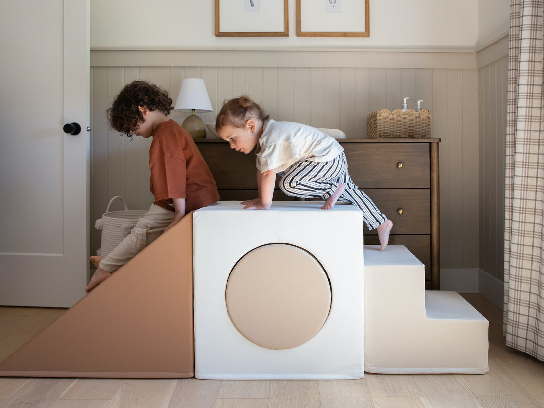 Children developing motor planning skills playing on North&Nova foam climber